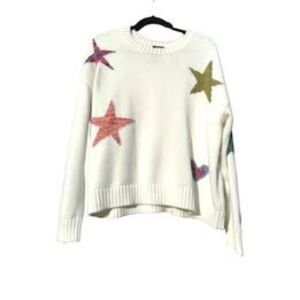 Rails - Zoey Ivory Rainbow Stars 5% Cashmere Knit Sweater Sz L (Small Flaws)